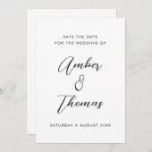 Eenvoudige platte zwarte en witte moderne kalligra save the date (Voorkant / Achterkant)