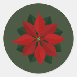 Eenvoudige Poinsettia op Groen Ronde Sticker