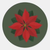 Eenvoudige Poinsettia op Groen Ronde Sticker (Voorkant)