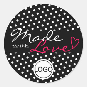 Eenvoudige poka Dots gemaakt met Love Heart Black  Ronde Sticker