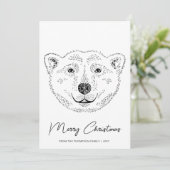 Eenvoudige polaire Beer kop - lijnschets met tekst Feestdagenkaart (Staand voorkant)