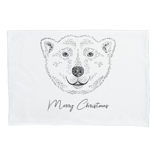 Eenvoudige polaire Beer kop-lijnschets met tekst Kussensloop (Voorkant-Links)