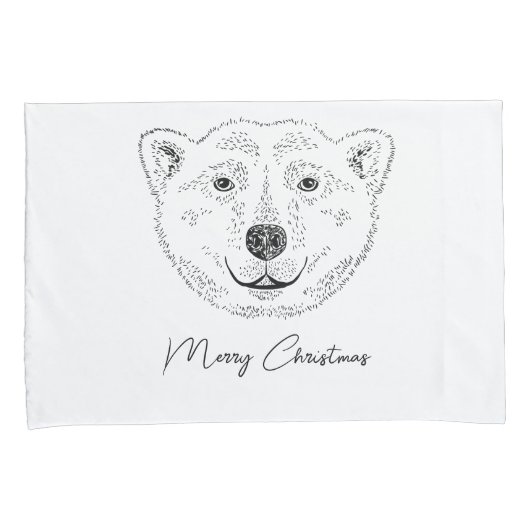 Eenvoudige polaire Beer kop-lijnschets met tekst Kussensloop (Voorkant-Rechts)