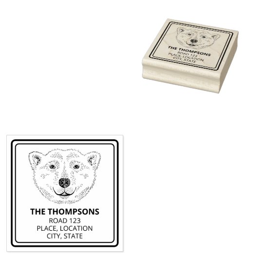 Eenvoudige polaire Beer kop-lijnschets met tekst Rubberstempel (Gestempeld)