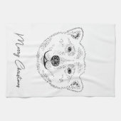 Eenvoudige polaire Beer kop-lijnschets met tekst Theedoek (Horizontaal)