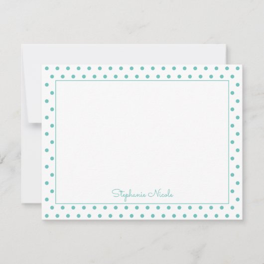Eenvoudige Polka Dot Aqua, gepersonaliseerd Notitiekaartje (Voorkant)