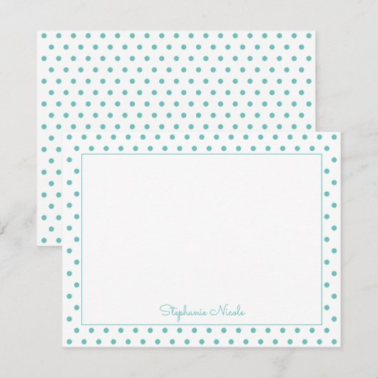 Eenvoudige Polka Dot Aqua, gepersonaliseerd Notitiekaartje (Voorkant / Achterkant)