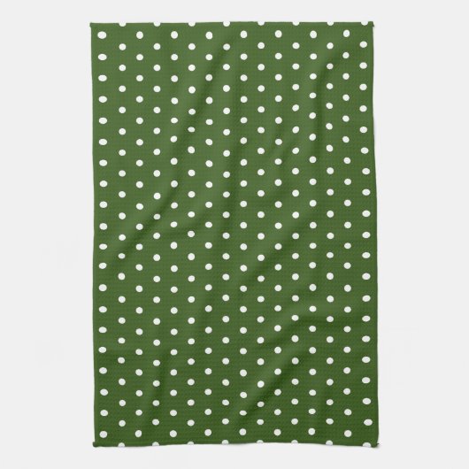 Eenvoudige Polka Dot Donker Bos Groen en Wit Theedoek (Verticaal)