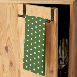 Eenvoudige Polka Dot Donker Bos Groen en Wit Theedoek