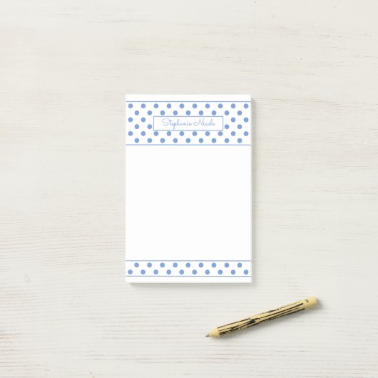 Eenvoudige Polka Dot Light Blue, persoonlijke rand Post-it® Notes (Op bureau)