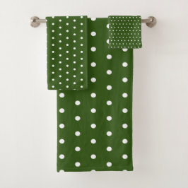 Eenvoudige Polka Dots Donkergroen en Wit Bad Handdoek