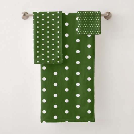Eenvoudige Polka Dots Donkergroen en Wit Bad Handdoek (Insitu)
