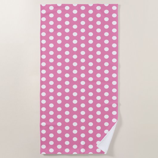 Eenvoudige Polka Dots Roze en Wit Strandlaken (Voorkant)