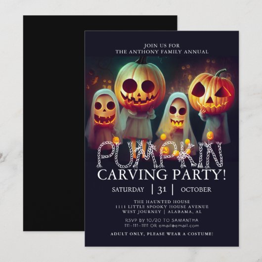 Eenvoudige Pompoen Carving Party Halloween Spooky  Kaart (Voorkant / Achterkant)