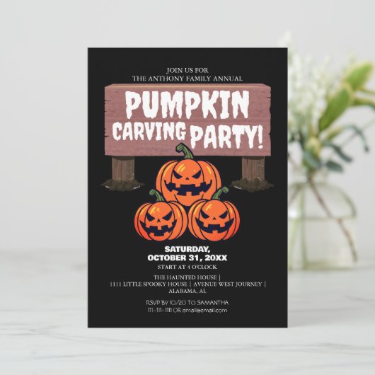 Eenvoudige Pompoen Carving Party Halloween Spooky Kaart (Staand voorkant)