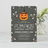 Eenvoudige Pompoen Carving Party Halloween Spooky Kaart (Staand voorkant)