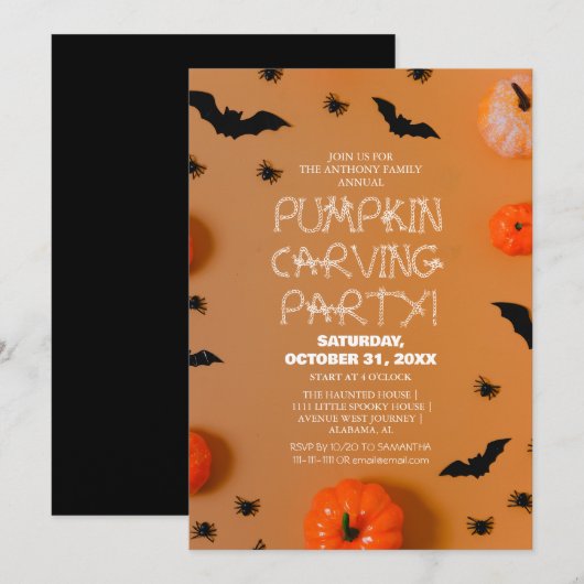 Eenvoudige Pompoen Carving Party Halloween Spooky Kaart (Voorkant / Achterkant)