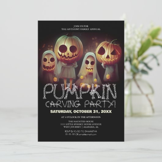 Eenvoudige Pompoen Carving Party Halloween Spooky Kaart (Staand voorkant)