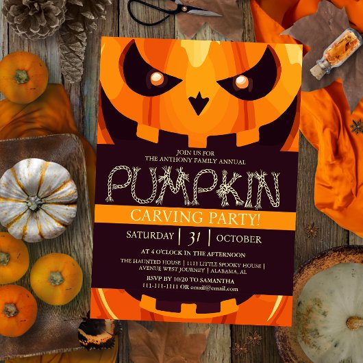 Eenvoudige Pompoen Carving Party Halloween Spooky Kaart