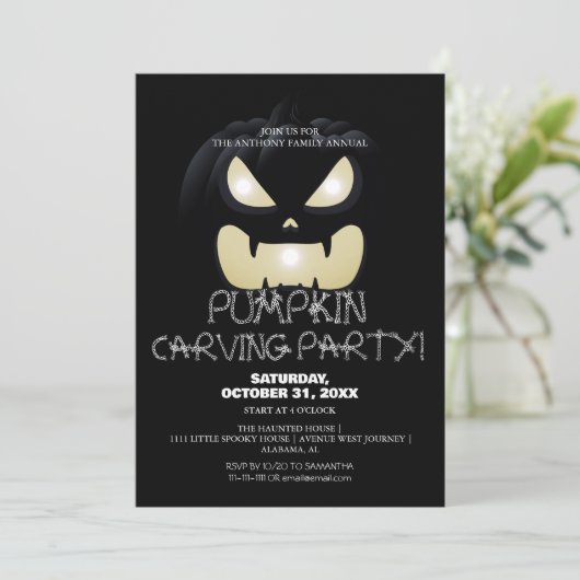 Eenvoudige Pompoen Carving Party Halloween Spooky Kaart (Staand voorkant)