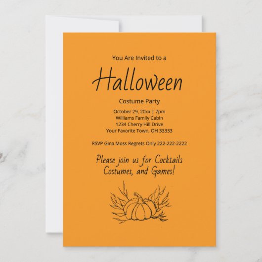 Eenvoudige pompoen Oranje Halloween kostuum partij Kaart (Voorkant)