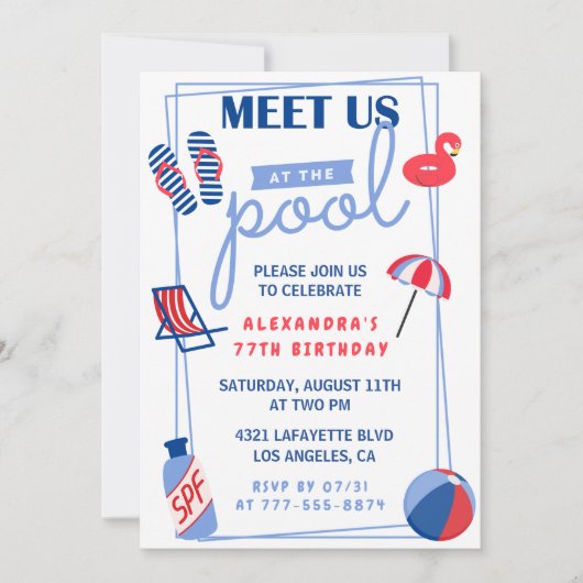Eenvoudige Pool Party 77e verjaardag uitnodigingen (Voorkant)