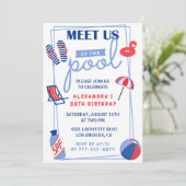 Eenvoudige Pool Party 88e verjaardag uitnodigingen (Staand voorkant)