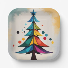 Eenvoudige Pop Art Geometrische kerstboomcirkels Papieren Bordje