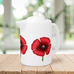 Eenvoudige Poppy Bloem Rode en Witte Bloemen Theep Theepot<br><div class="desc">Een  klaproos ontwerp op deze theepot. Maakt een heerlijk housewarming cadeau voor een traktatie voor jezelf</div>