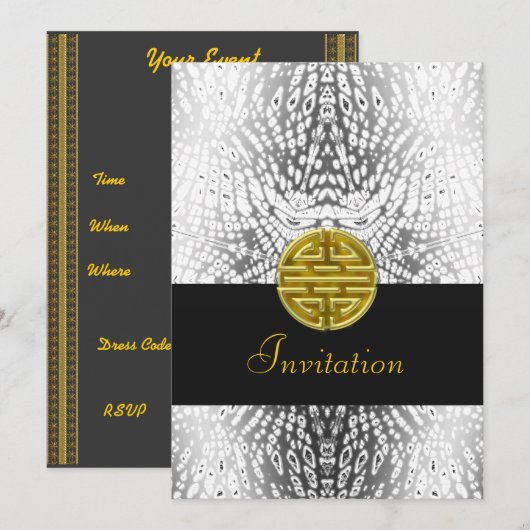 Eenvoudige populaire uitnodiging met Chinees symbo (Voorkant / Achterkant)