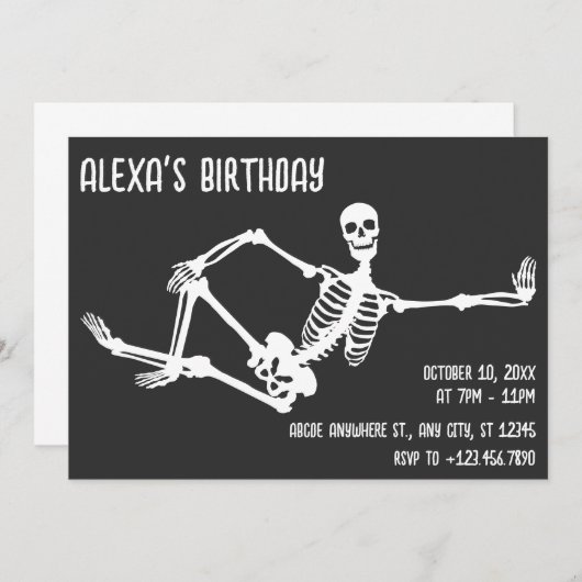 Eenvoudige pose skelet verjaardag Halloween Kaart (Voorkant / Achterkant)