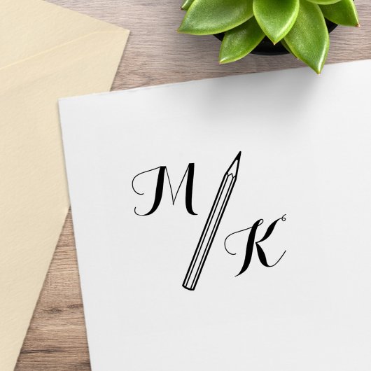Eenvoudige potlood Monogram Initialen Rubberstempel