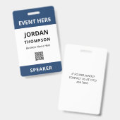 Eenvoudige Praktische Donkerblauwe QR-code Eveneme Badge (Voor- en achterkant)