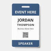 Eenvoudige Praktische Donkerblauwe QR-code Eveneme Badge (Voorzijde)