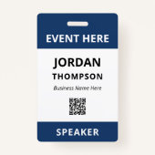Eenvoudige Praktische Donkerblauwe QR Code Gebeurt Badge (Voorkant)