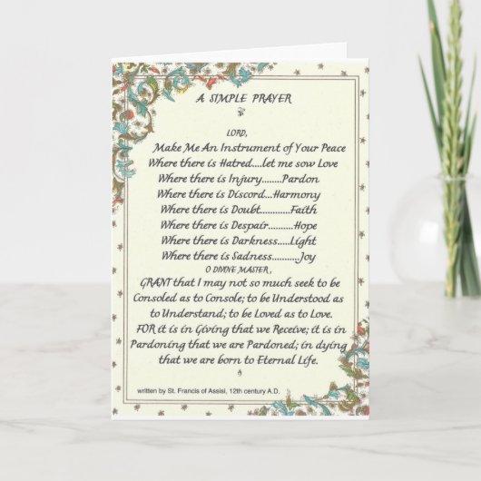 eenvoudige prayer=st. francis=pope kaart (Voorkant)