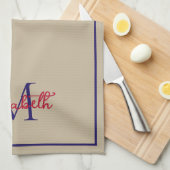 Eenvoudige Preppy Khaki Tan Deep Blue en Rood Mono Theedoek (Quarter Fold)