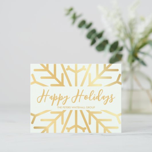 Eenvoudige Prettige feestdagen Snowflake Gold Busi Briefkaart (Staand voorkant)