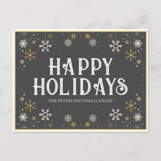 Eenvoudige Prettige feestdagen Snowflake Gold Grey Briefkaart (Voorkant)