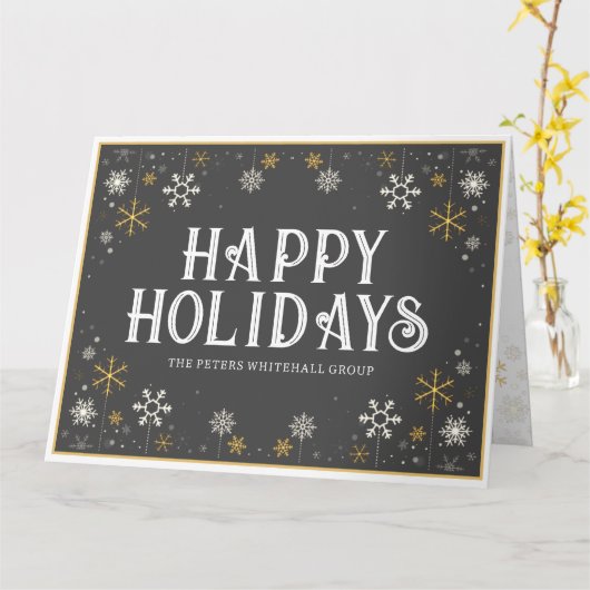 Eenvoudige Prettige feestdagen Snowflake Gold Grey Kaart (Gele Bloem)