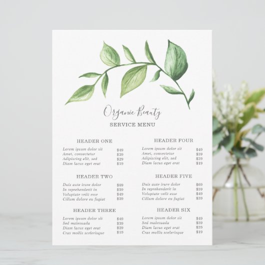 Eenvoudige prijslijst met groene schoonheidssalon (Staand voorkant)