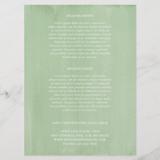 Eenvoudige prijslijst met groene schoonheidssalon (Achterkant)