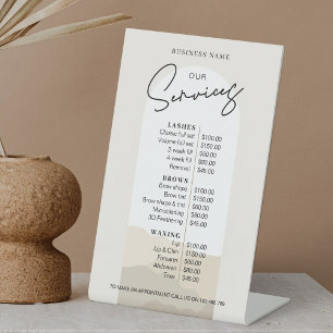 Eenvoudige prijslijst voor elegant boho Arch Hair Reclamebord Met Voetstuk