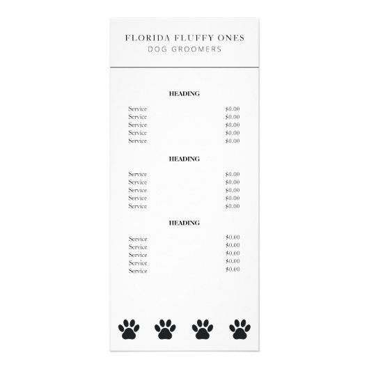 Eenvoudige Prijslijst voor Hondentrimmers met Poot Reclamekaart (Voorkant)