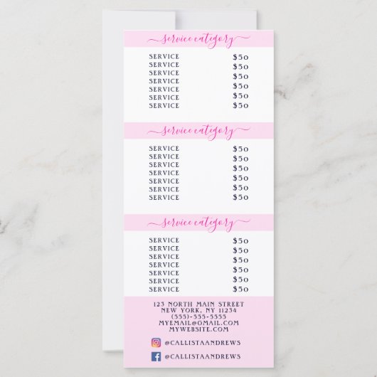 Eenvoudige prijslijst voor witte roze bruine zalon (Achterkant)