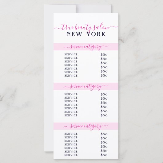 Eenvoudige prijslijst voor witte roze bruine zalon (Voorkant)