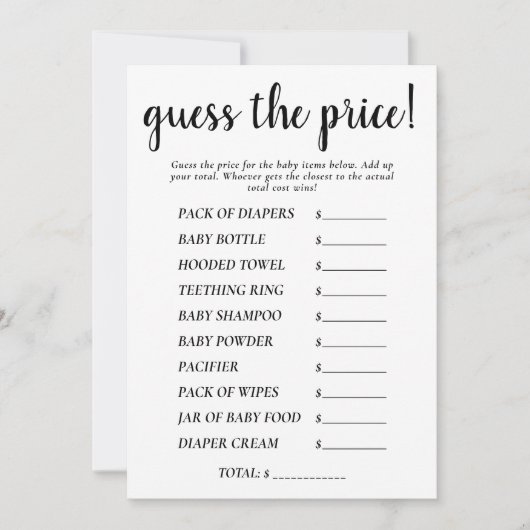 Eenvoudige prijzen raden | Black Shower Game Kaart (Voorkant)