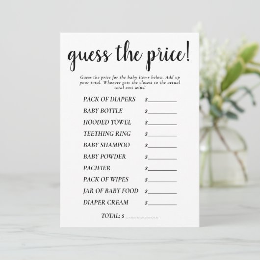 Eenvoudige prijzen raden | Black Shower Game Kaart (Staand voorkant)