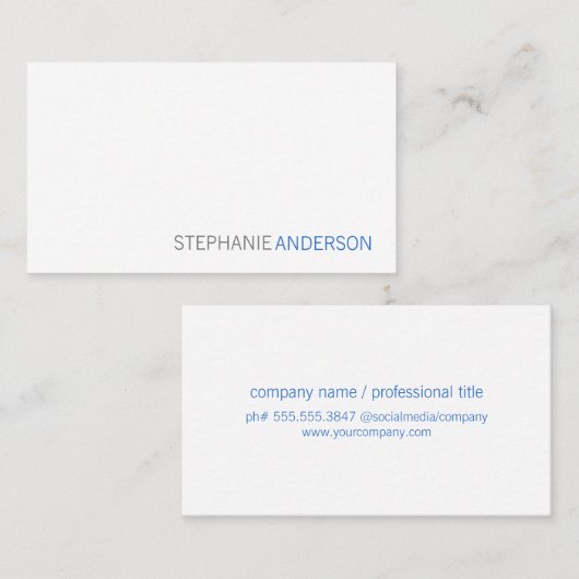 Eenvoudige professional (blauw) visitekaartje (Voorkant / Achterkant)