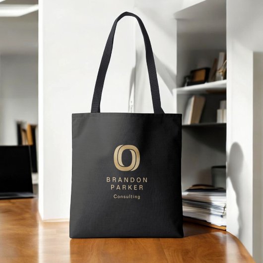 Eenvoudige Professional Gold Business-Logo op zwar Tote Bag